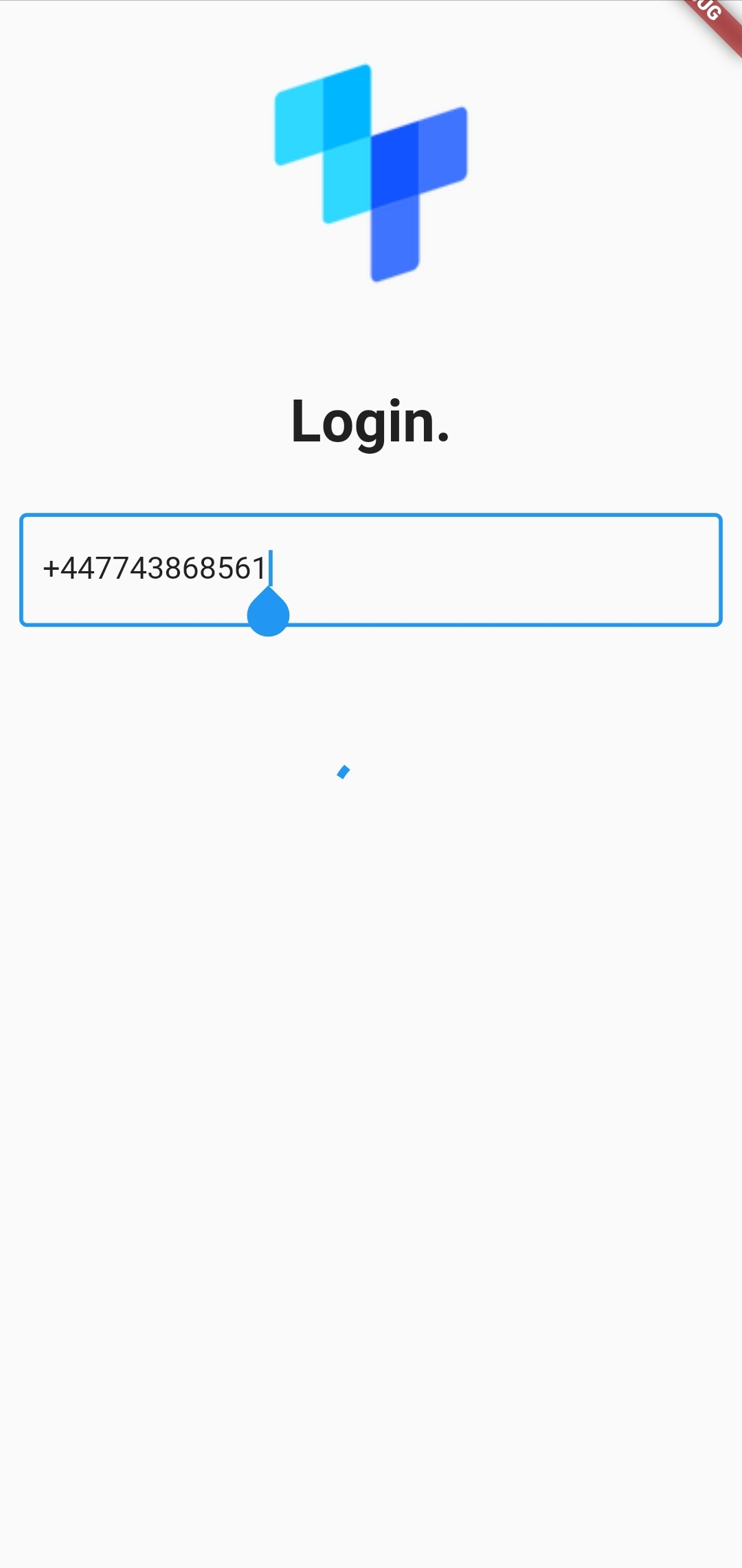 A tru.ID mobile app screen with the tru.ID logo, text that says 'login', an input and a loading indicator.